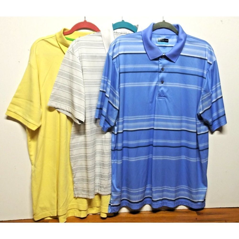Lot of 3 Polo Shirts Mens XL Yellow White and Blue PGA Tour US Polo Assn